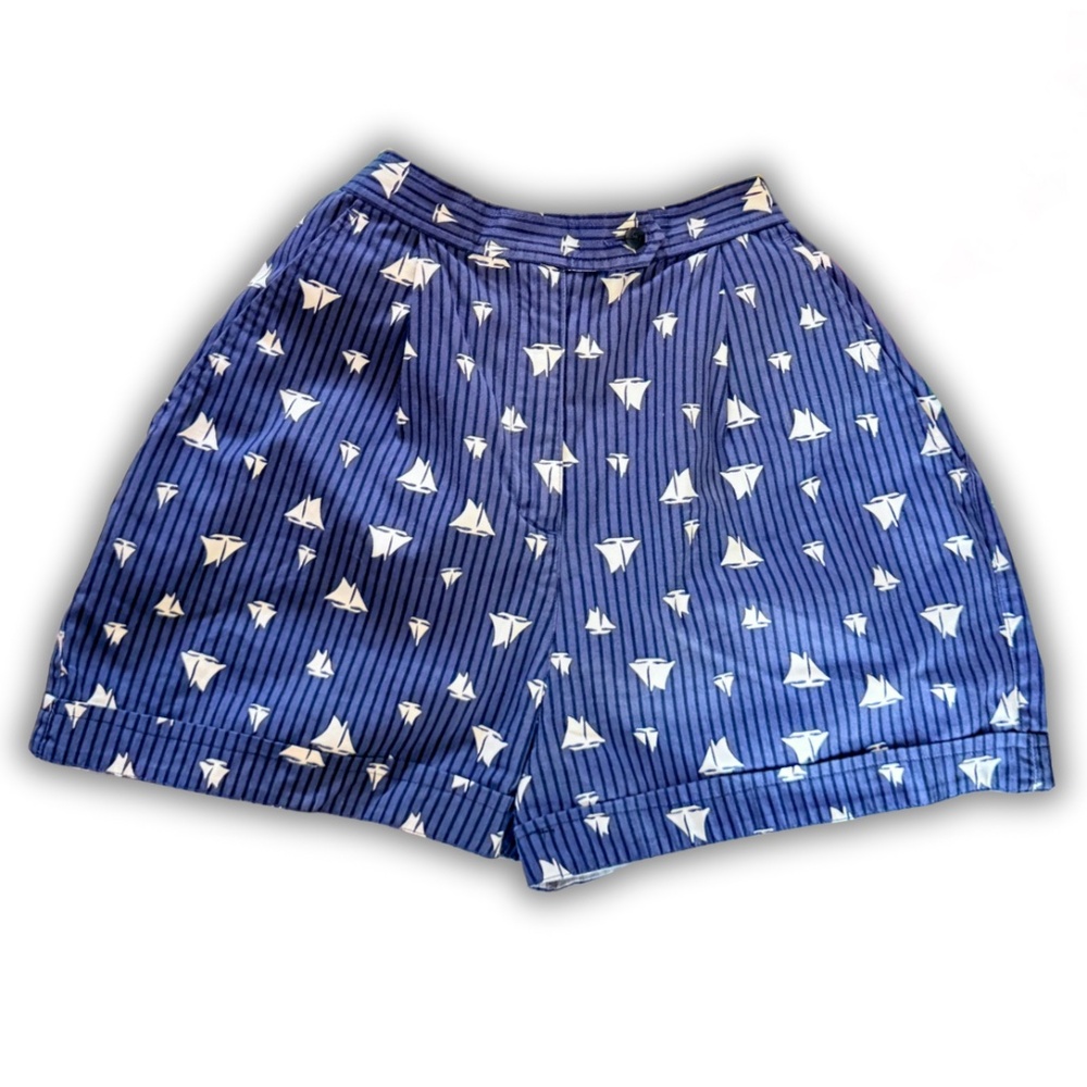 Vintage Cotton Navy High Waist Shorts 2 Nautical Print Mom Shorts Liz Claiborne